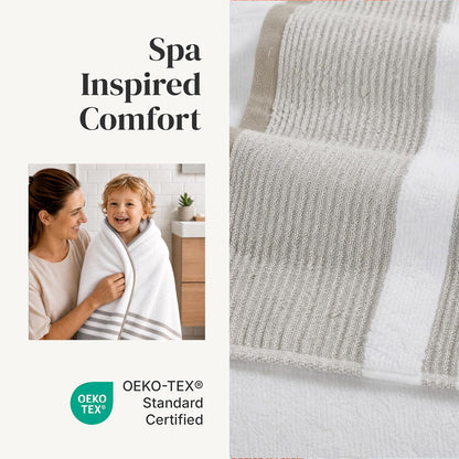 Modern Threads - Juego de 6 Piezas, 2 Toallas de baño, 2 Toallas de Mano, 2 Toallas, Secado rápido, Color Blanco y Contraste, Color café