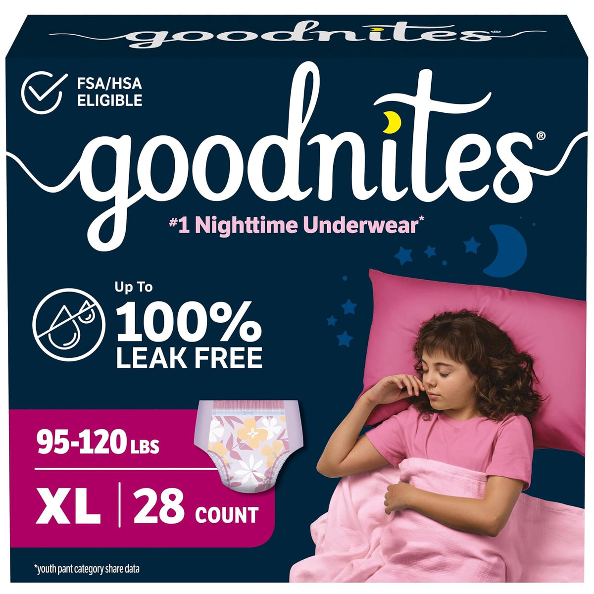Goodnites Ropa interior nocturna para niñas XL (100 a 150 libras). ), 14 Ct