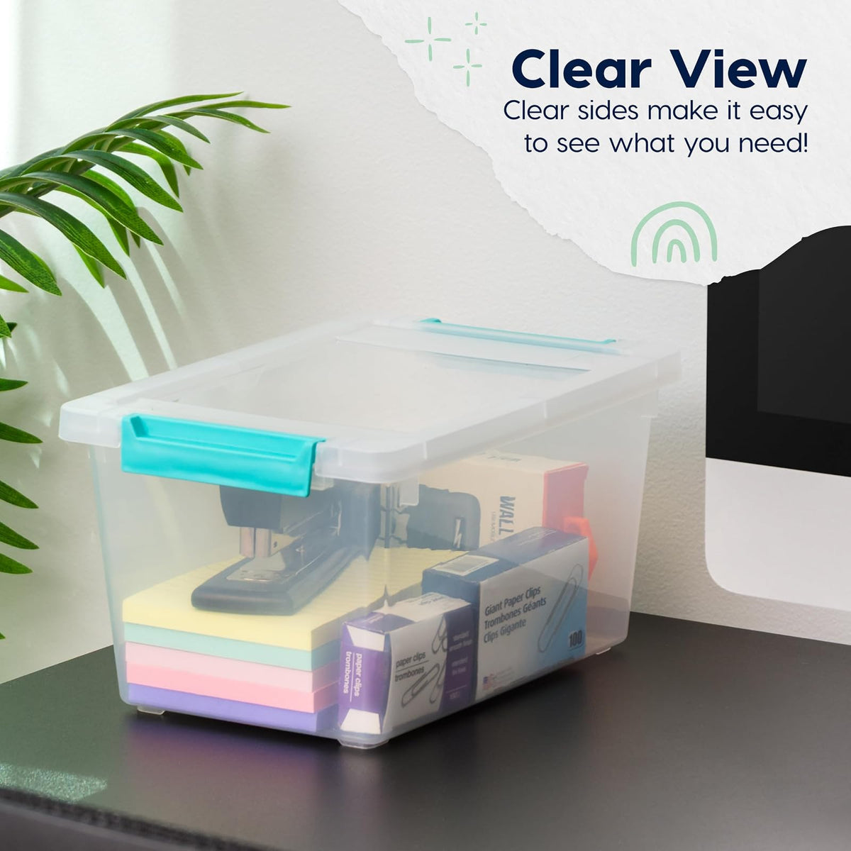 IRIS USA Contenedores de Plástico de 3.8 L con Tapa, Paquete de 6, Bin Sensorial Pequeño, Almacenamiento de Manualidades, Contenedor Organizativo para Hogar, Apilables, Transparente