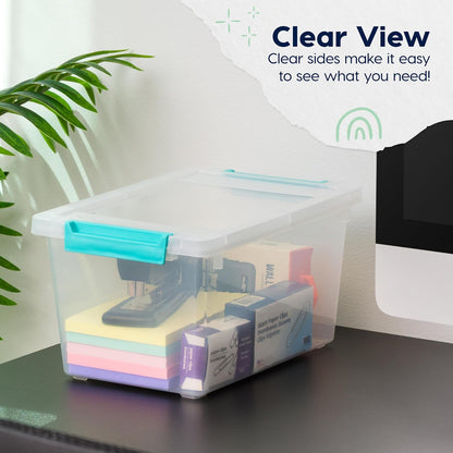 IRIS USA Contenedores de Plástico de 3.8 L con Tapa, Paquete de 6, Bin Sensorial Pequeño, Almacenamiento de Manualidades, Contenedor Organizativo para Hogar, Apilables, Transparente