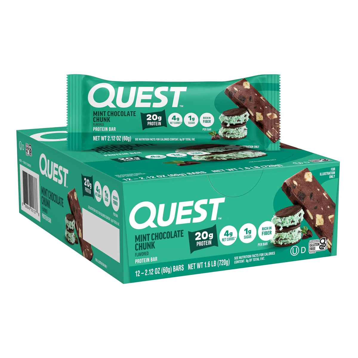 Quest Nutrition QuestBar Barra de Proteína Caja con 12 Piezas - Mint Chocolate Chunk