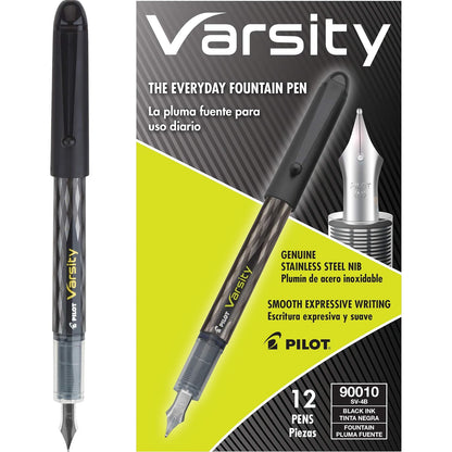 Pilot Varsity Pluma Fuente Desechable, Tinta Líquida - Caja con docena - Negro