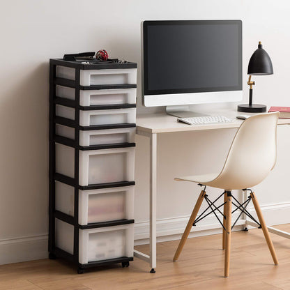 IRIS USA Carrito Organizador con Ruedas de 7 Cajones, Negro/Perla | Organiza manualidades, artículos de oficina, salón y accesorios con cajones de fácil acceso para uso diario