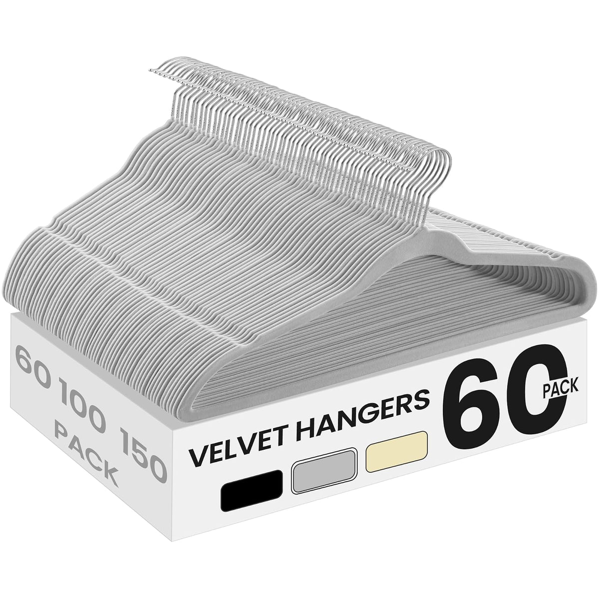 SONGMICS - Juego de 60 Perchas de Terciopelo Antideslizantes con Ganchos giratorios Plateados, Ahorro de Espacio Delgado para clóset, Resistente, Gris Paloma UCRF036GD02S