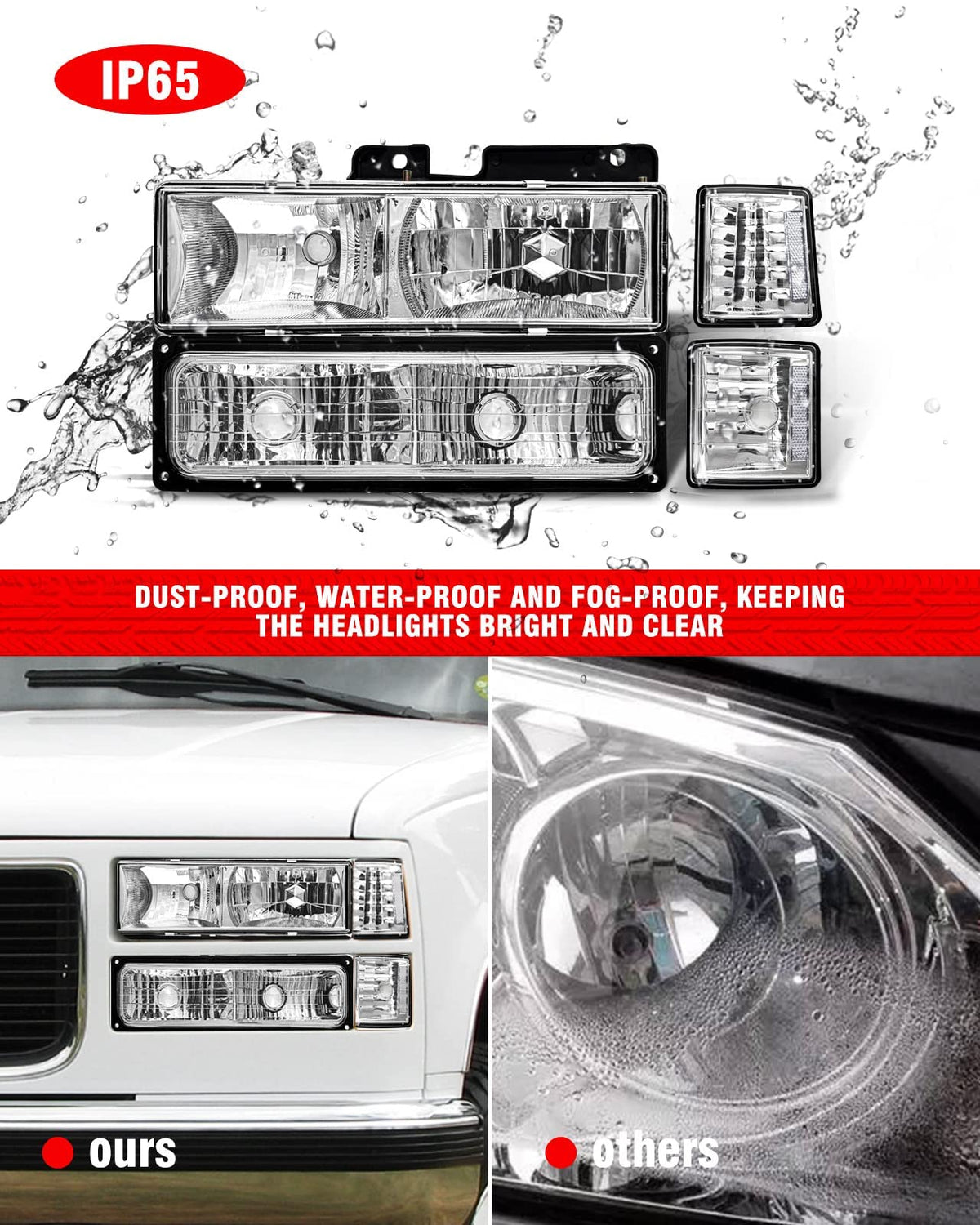 Adcarlights Faros de Repuesto para Chevy Silverado C10 C/K 1500 2500 3500 94-98, Suburban 94-99, Tahoe 95-99, Carcasa Cromada, AD-CCO0088885