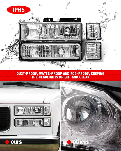 Adcarlights Faros de Repuesto para Chevy Silverado C10 C/K 1500 2500 3500 94-98, Suburban 94-99, Tahoe 95-99, Carcasa Cromada, AD-CCO0088885