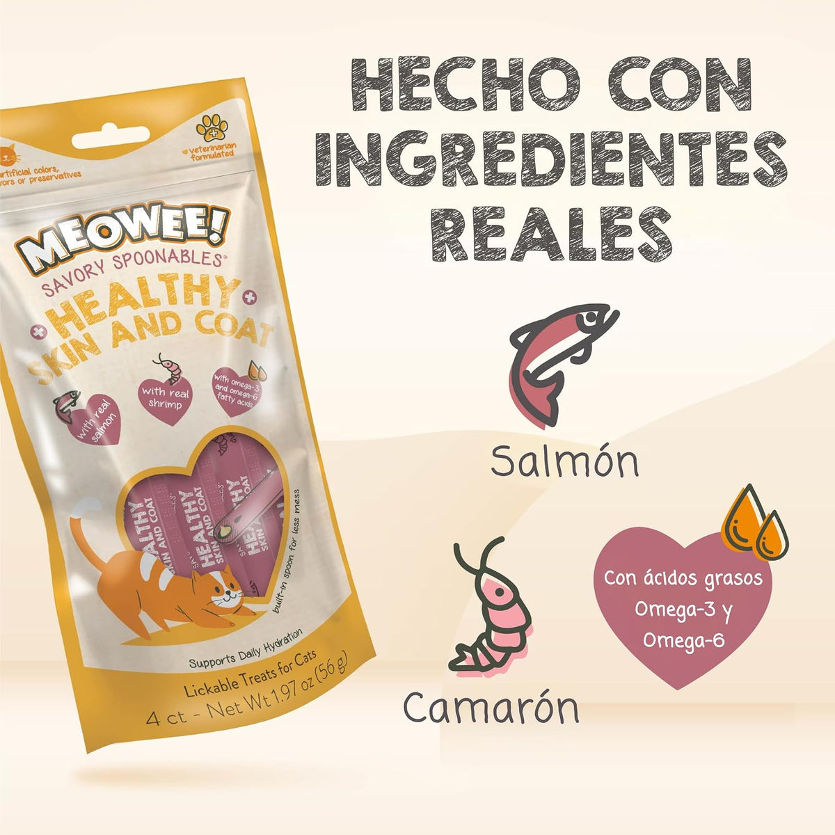 Meowee! Premio para Gato Omega 3 y 6 Piel Sana y Pelaje Brillante 20 pzas