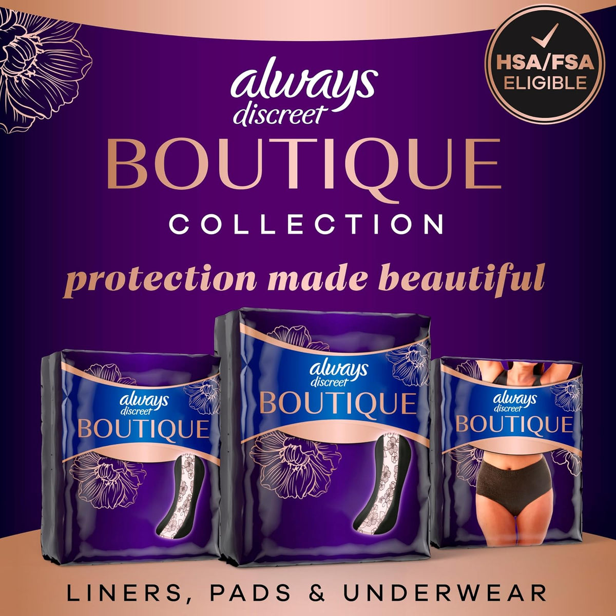 Always Discreet Boutique Incontinence Pads, Heavy Absorbency, Long Length, 84 Count