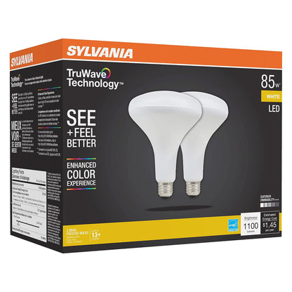 Sylvania - foco LED TruWave Natural Series BR40, equivalente a 85 W, 12 W, 1100 lúmenes, base media, regulable, esmerilada, 3000 K, blanco, paquete de 2 (40786)