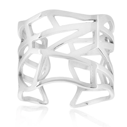 ELYA Polished Geometric Stainless Steel Open Ring