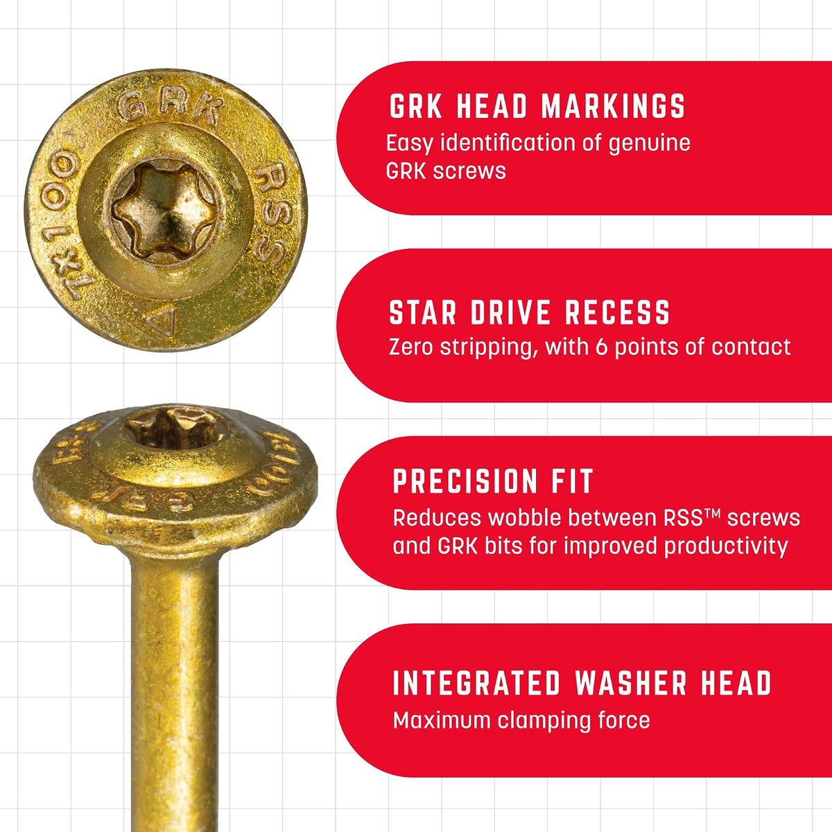 GRK 772691122353 12235 Tornillos estructurales resistentes RSS de 5/16 x 6 pulgadas, 50 unidades, sin tamaño, dorado