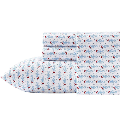 Nautica Juego de Sábanas Individuales de Franela Estampada - Doble - Holiday Seahorse Blue