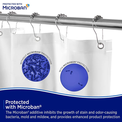 Kenney MB61158 Microban Protector de cortina de ducha impermeable de PEVA de calibre 4.8 con ojales de metal resistentes al óxido y dobladillo magnético pesado para baño, 70 pulgadas de ancho x 72 pulgadas de alto, esmerilado, paquete de 1