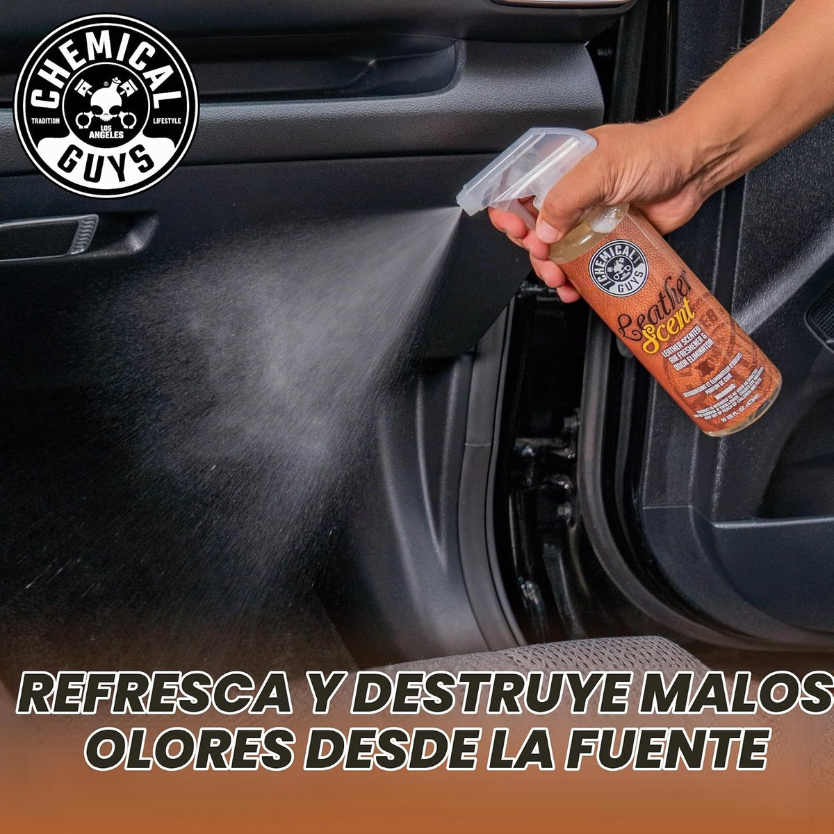 Chemical Guys AIR_102_1602 Ambientador y Eliminador de Olores Leather Scent Premium Aroma Duradero para Automóviles Camiones 2x473ml, Blanco