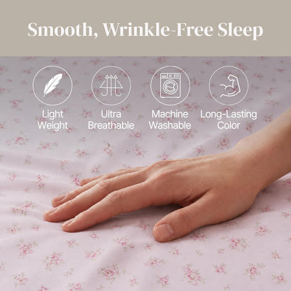 Juego de sábanas de microfibra Amrapur | Juego de sábanas de lujo suave 100% microfibra con estampado de rosas con sábana bajera de bolsillo profundo, sábana plana y 2 fundas de almohada, Blush, Individual, 1, 1