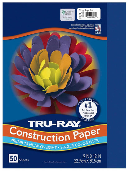 Tru-Ray Papel de construcción pesado, azul real, 9 x 12 pulgadas, 50 hojas (PAC103017)