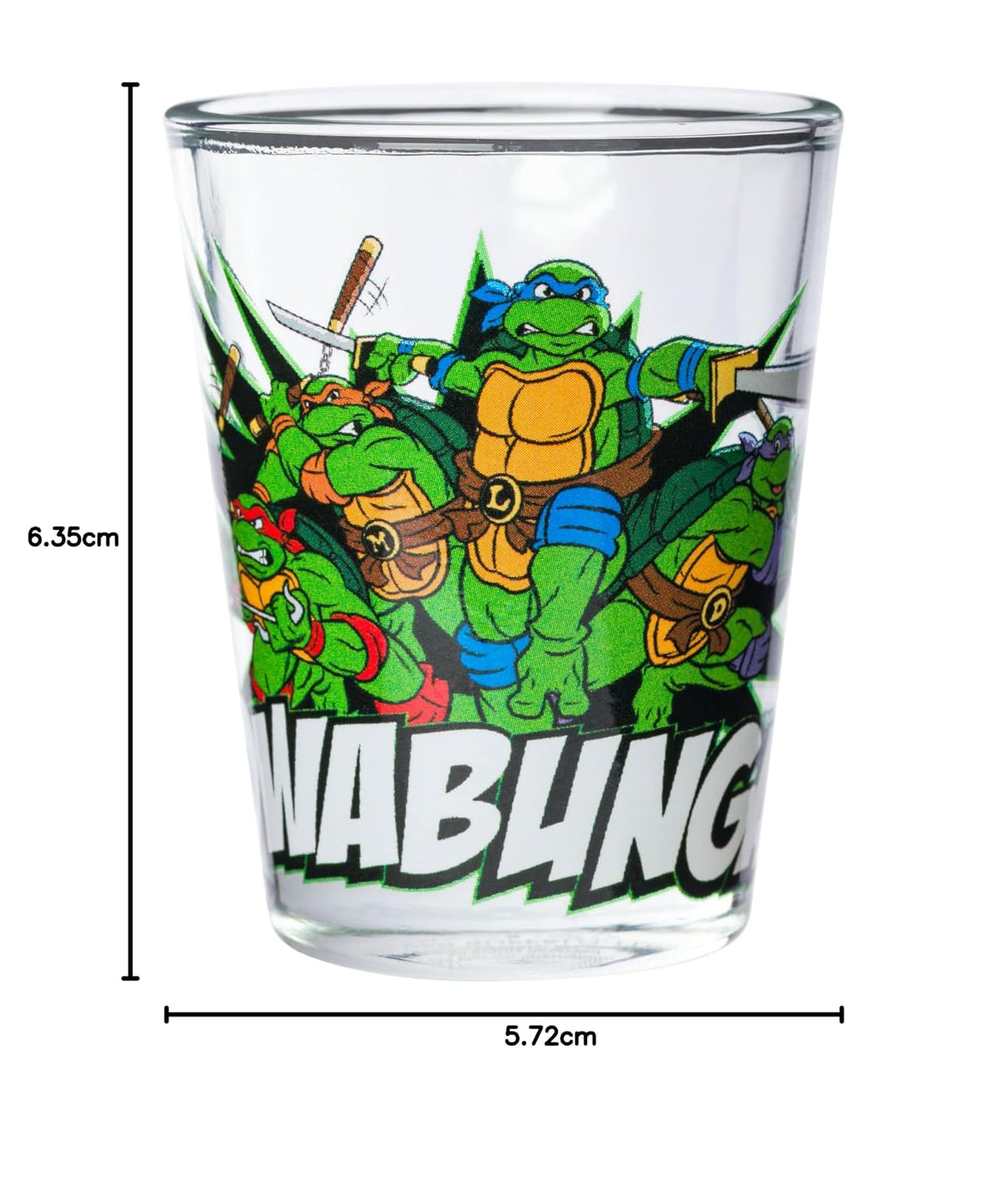 Silver Buffalo Teenage Mutant Ninja Turtles TMNT con Leonardo, Rapheal, Donatello y Miguel Ángel Juego de 4 mini vasos de 1.5 onzas