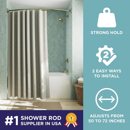 Zenna Home Barra de cortina de ducha curvada a prueba de óxido, sin tensión de taladro ni montaje permanente, barra de ducha curvada ajustable para baño, fácil instalación, redondeada para habitación