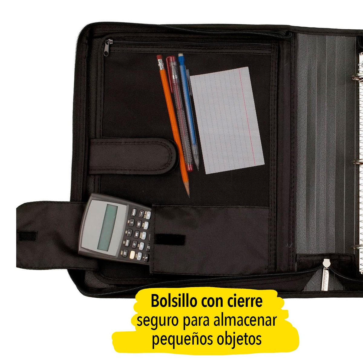 Five Star Carpeta de Tela con Cierre de 2" de 3 Argollas, Archivo Expandible y Organizador, Capacidad 380/880 Hojas. Gris-Negro. 72536