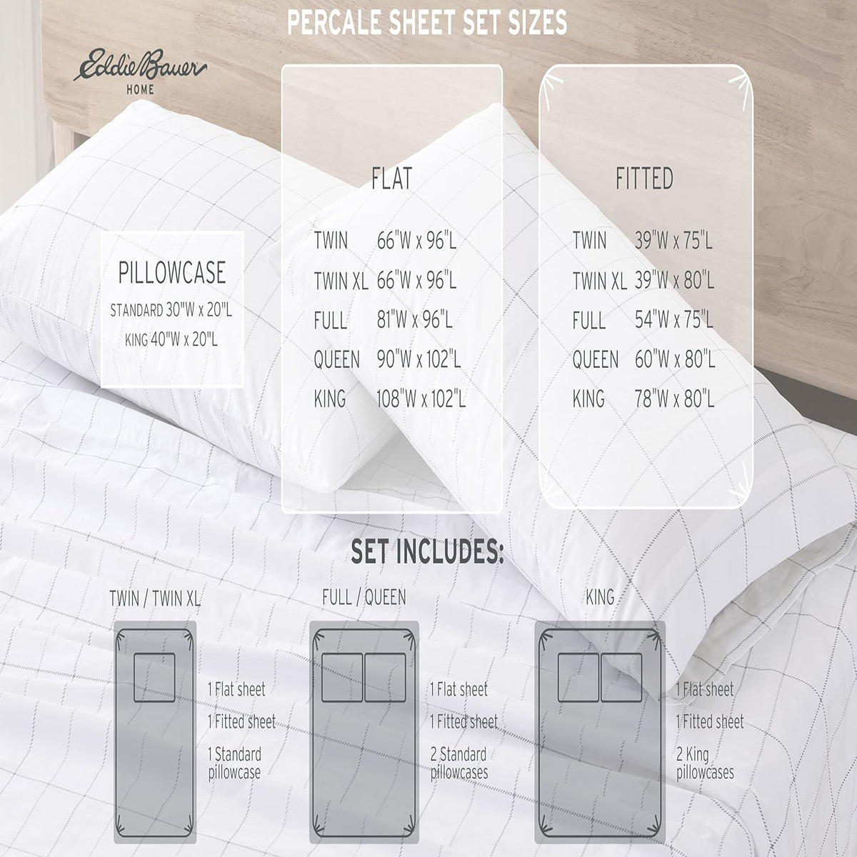 Eddie Bauer - Juego de sábanas matrimoniales, algodón percal, crujiente y Fresco, Elegante decoración del hogar (avión, 4 Piezas, matrimonial)