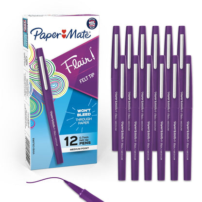Paper Mate Flair Marcadores de Punta de Fieltro, Paquete de 12 - Paquete de 12 unidades - Púrpura - empaque estándar