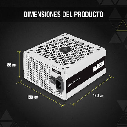 Corsair RM850 2021, RM Series, 850 Watts 80 Plus Gold Fuente de Alimentación ATX Totalmente Modular, Conectores Triples EPS12V, Poco Ruido, Modo de Zero RPM, Condensadores de 105 °C, Blanco