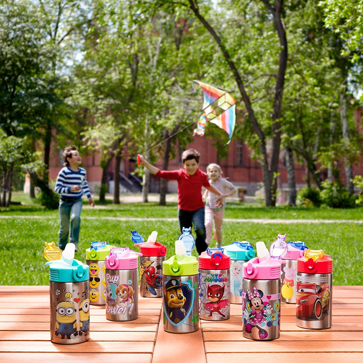 Zak Designs Paw Patrol - Botella de agua de acero inoxidable de 15.5 onzas con boquilla de popote abatible, diseño duradero sin BPA, Paw Patrol Boy SS