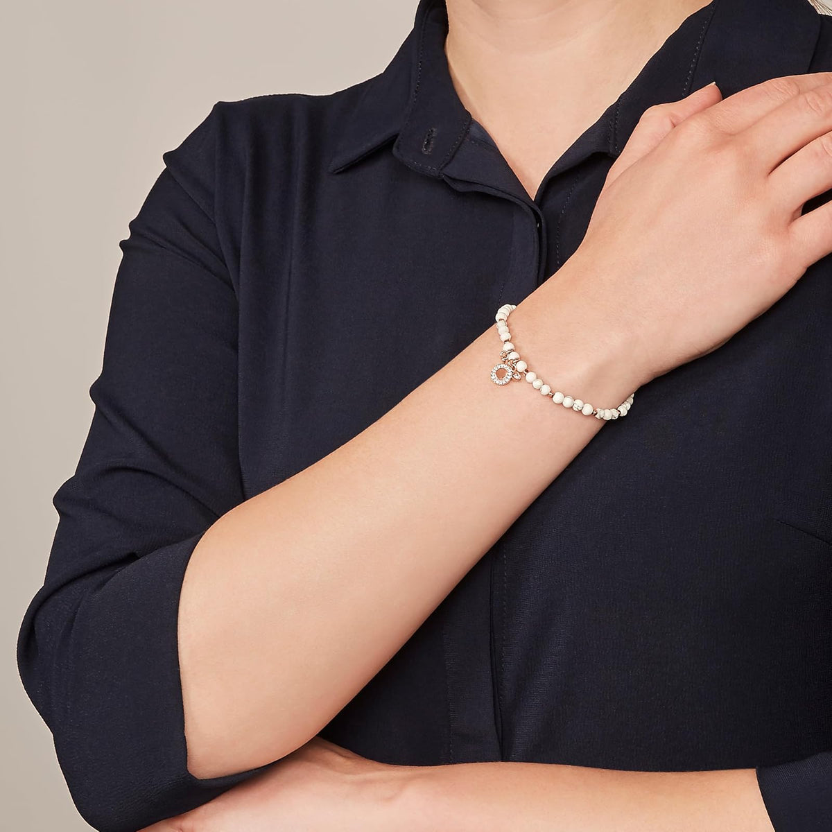 Fossil - Pulsera de acero inoxidable con abalorio para mujer en tono oro rosa