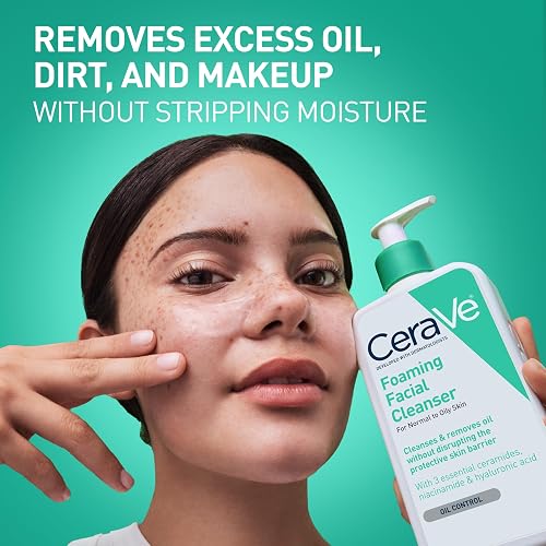 Limpiador facial de espuma CeraVe para el lavado diario de la cara, CeraVe Foaming Facial Cleanser | 16 Ounce | Daily Face Wash for Normal to Oily Skin | Paraben & Fragrance Free, 16 Fl. Oz