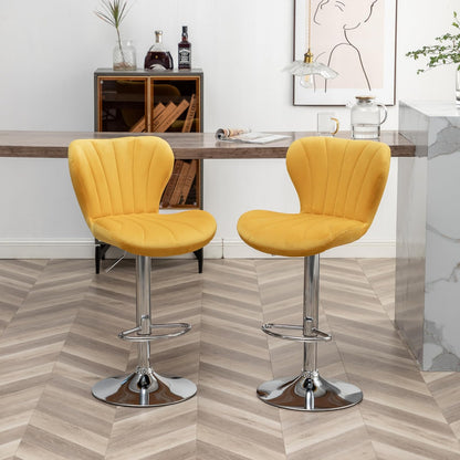 Roundhill Furniture Ellston - Taburetes giratorios de Terciopelo Ajustables en Amarillo, Juego de 2