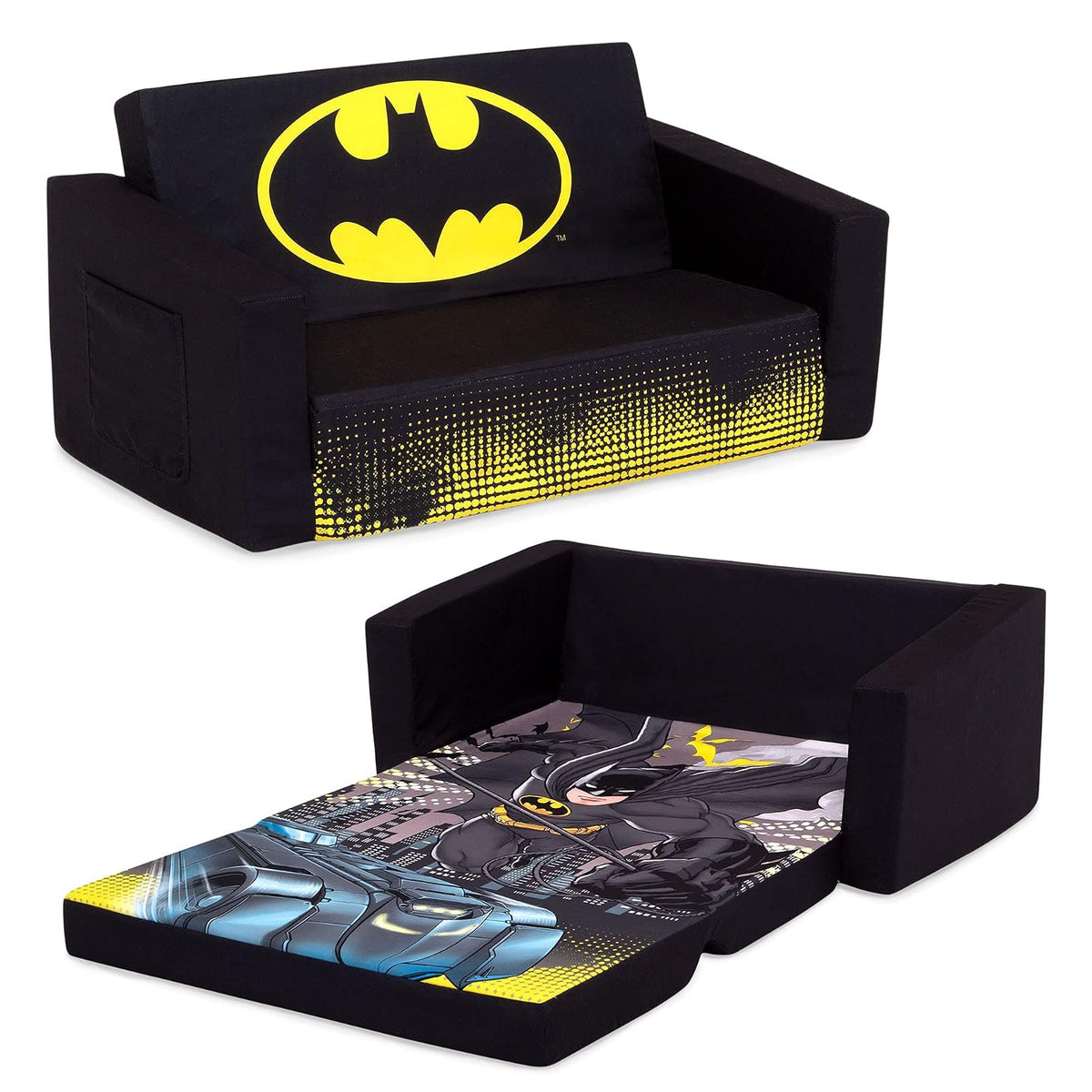 Delta Children - Sofá plegable Batman Cozee, sofá convertible 2 en 1 a tumbona para niños de