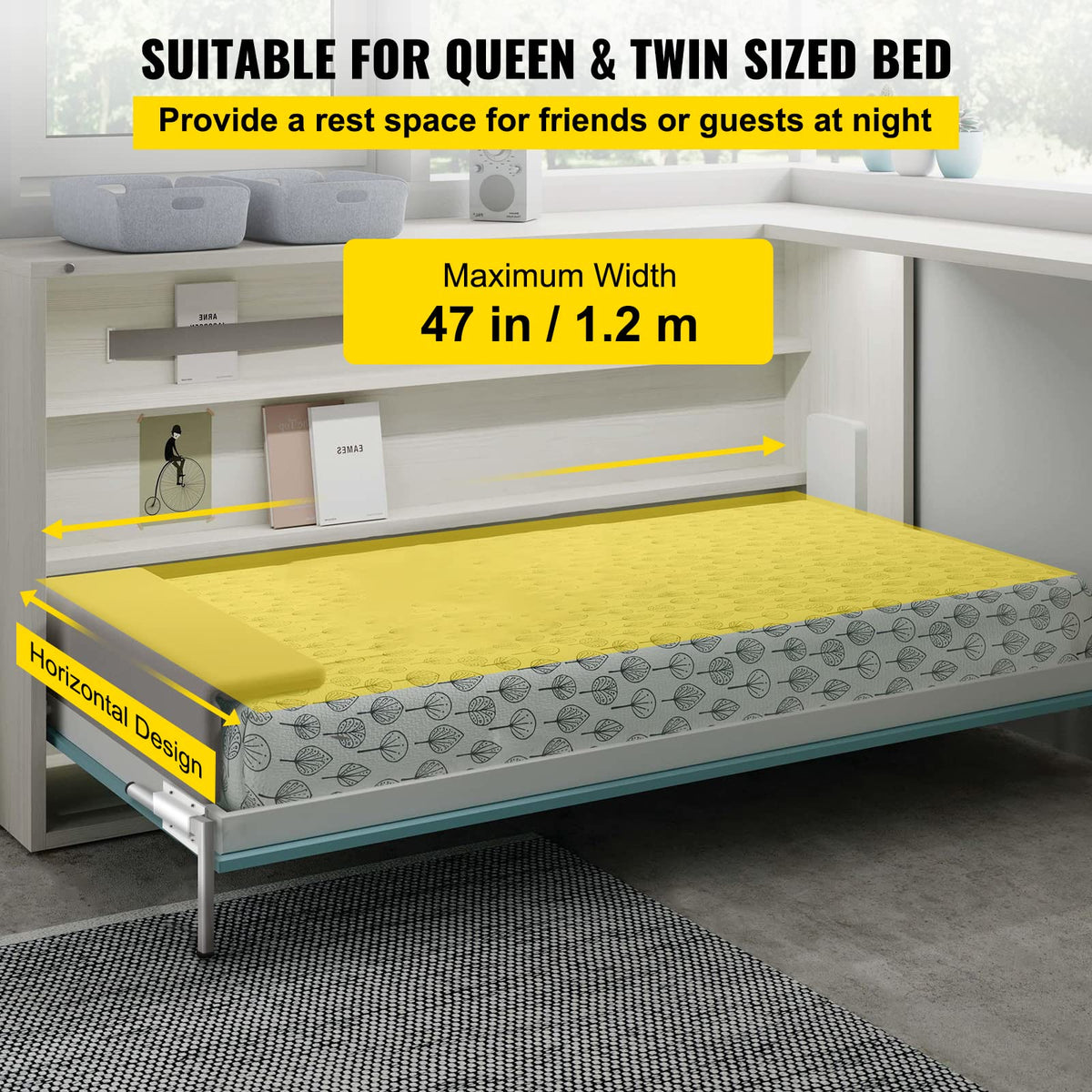 VEVOR Kit de Accesorios de Murphy Cama de Montaje Horizontal para Pared, Mecanismo de Muelles Resistente, Bricolaje para Tamaño Queen Individual, Blanco, 38 * 28.5 * 6