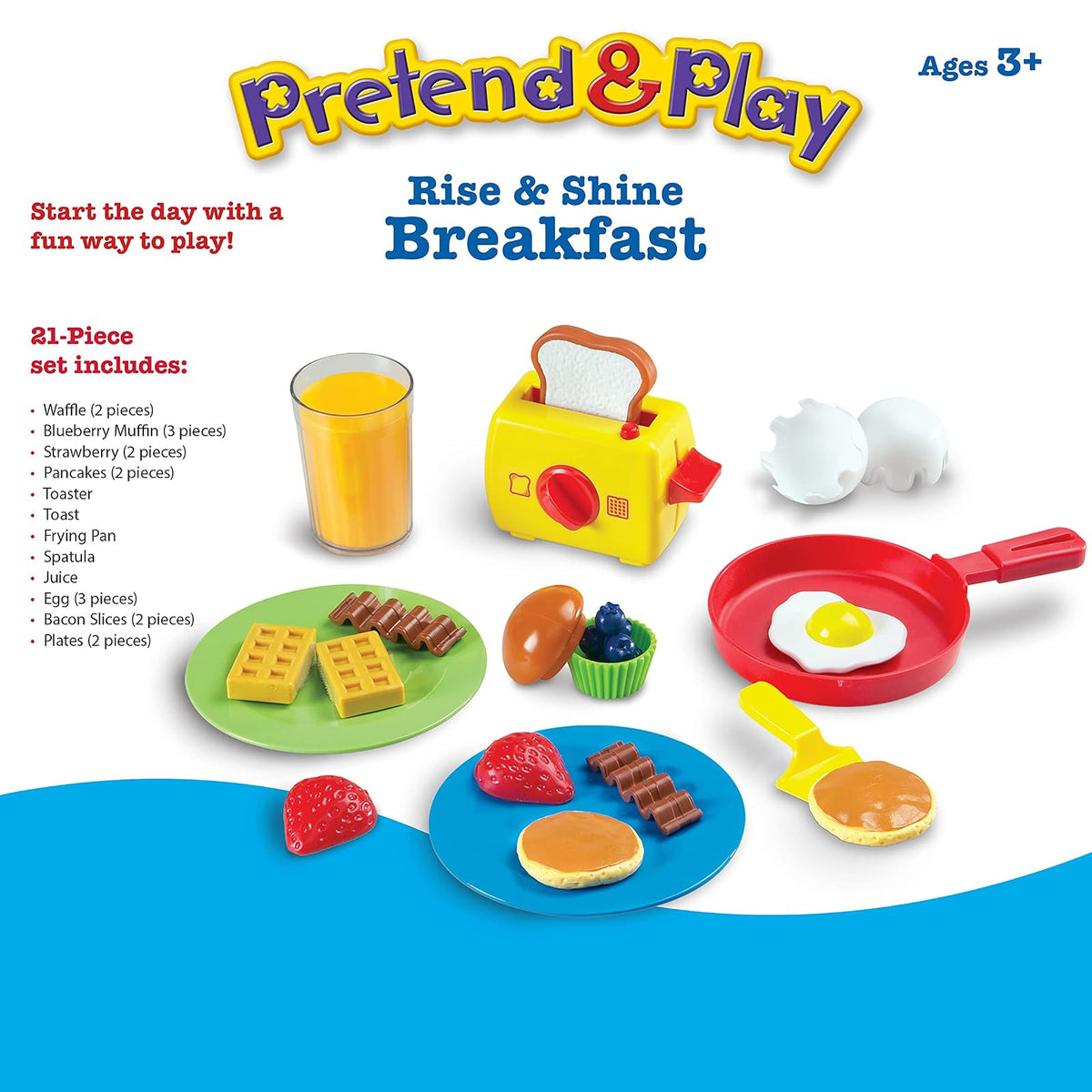 Learning Resources Pretend & Play Rise & Shine Breakfast - 21 Piezas, 3+ años Juegos de Imitacion, Juegos de Cocina de Juguete, Comida de Juguete para niños, Set de Cocina de Juguete