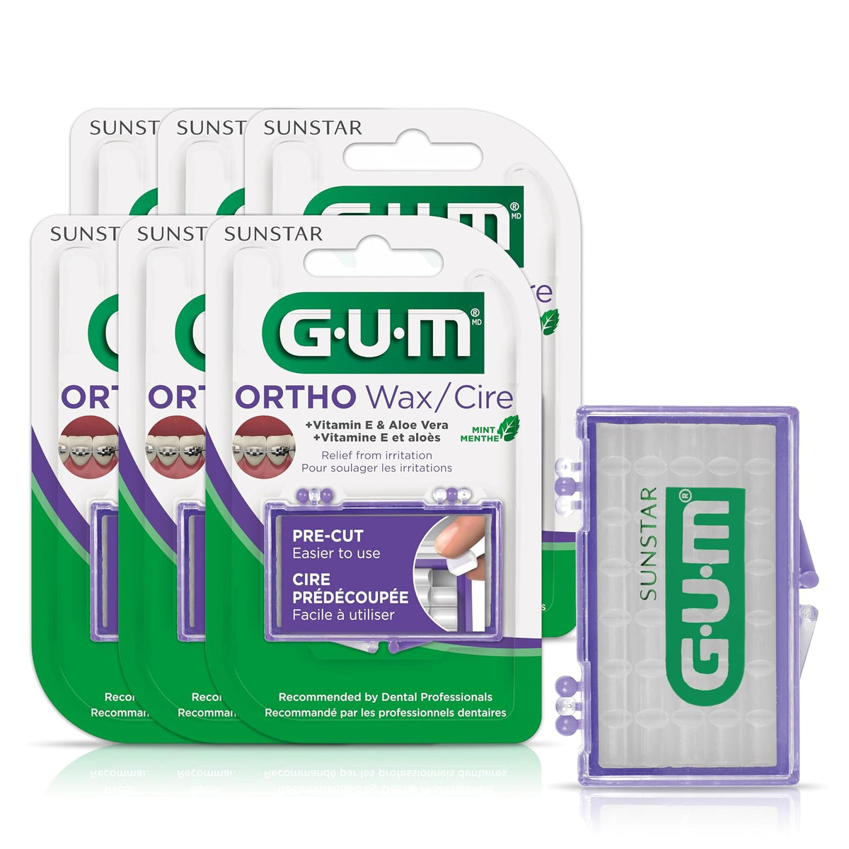 GUM Cera Ortodóntica para Llaves y Alineadores 0070942007641 | Menta, 1 Unidad, Paquete de 6, Protección Dental, Portátil