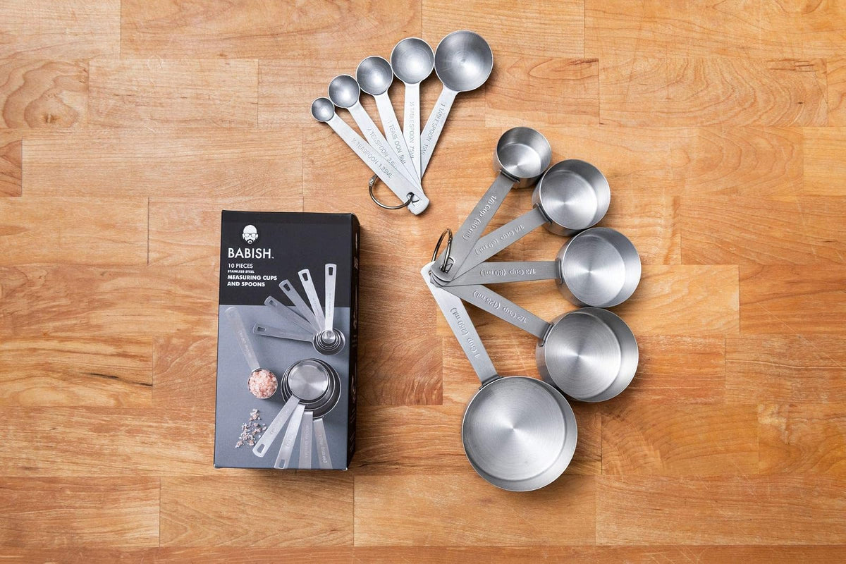 Babish Juego de 10 tazas medidoras y cucharas de acero inoxidable