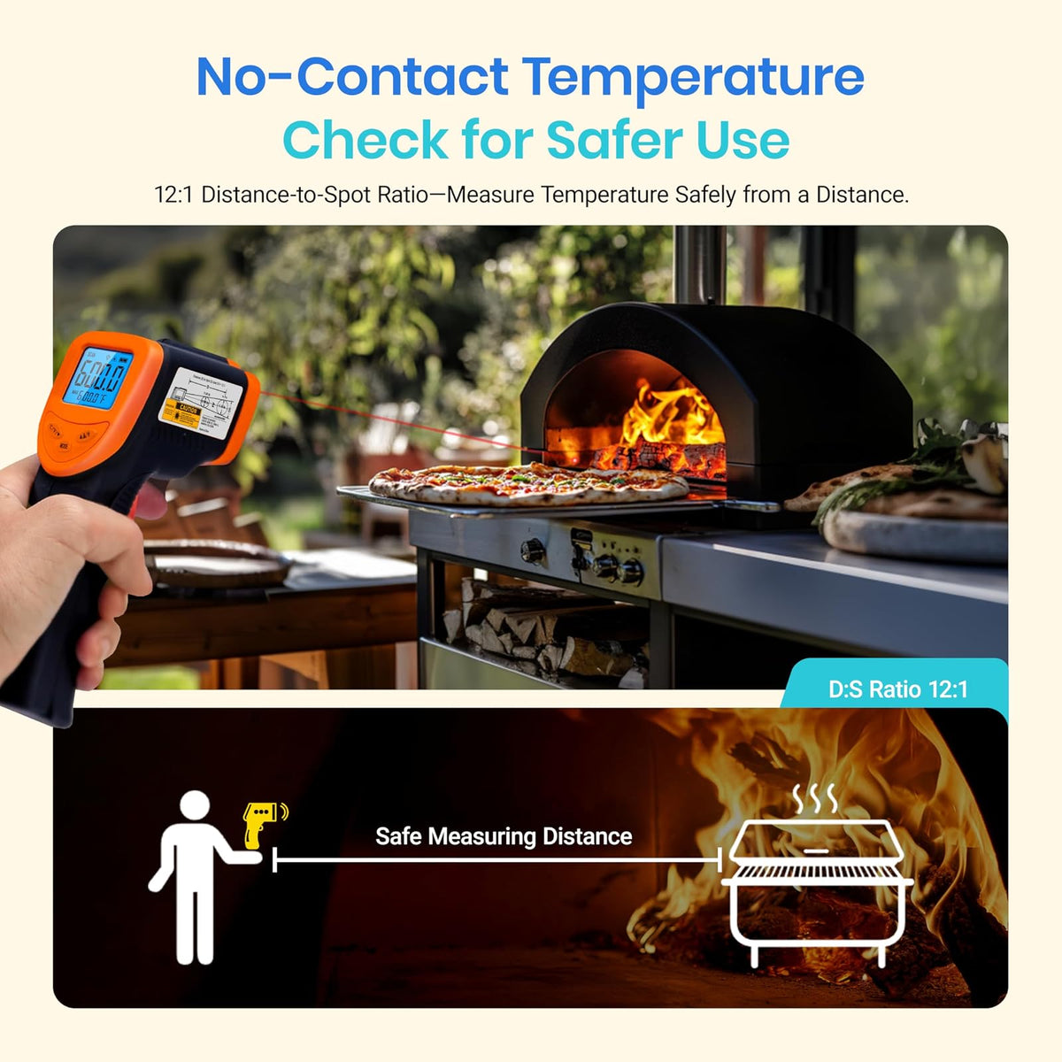 Etekcity - Pistola de temperatura infrarroja para horno de pizza, parrilla, carne, caramelos, motor del vehículo, lector de temperatura superficial de -124 °F a 1000 °F, naranja