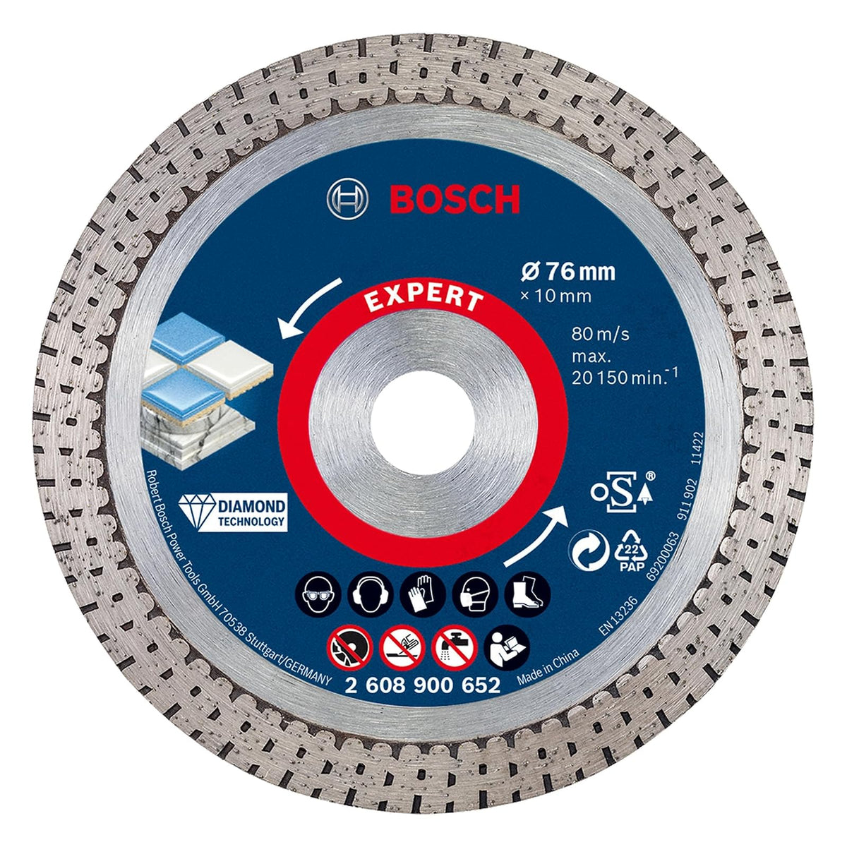 Bosch Disco diamantado EXPERT Hard Ceramic Ø76x1,5x10mm | Para azulejos de cerámica dura, piedra dura, Ø 76 mm, accesorio profesional Mini amoladora angular