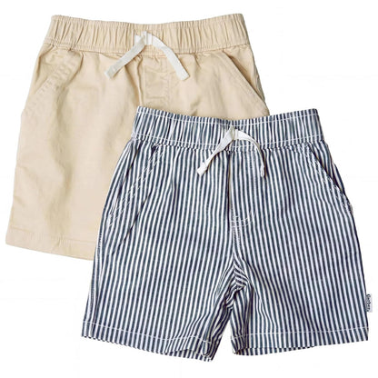 Gerber Pantalones Cortos Chino Unisex Bebé Paquete de 2 - 3-6 Meses - Azul Marino Rayas - Caqui
