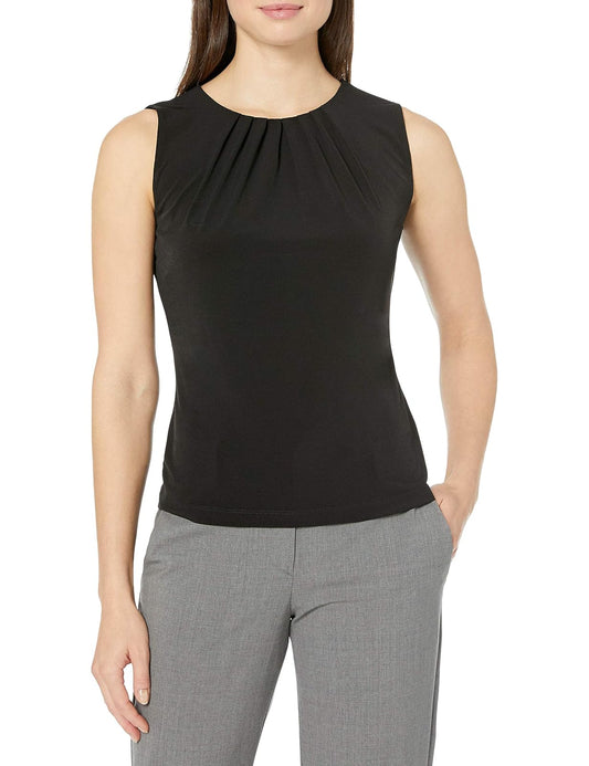 Calvin Klein Camiseta sin Mangas con Cuello Plisado para Mujer | Cuello plisado, sin mangas, capas, trabajo, salir, cena