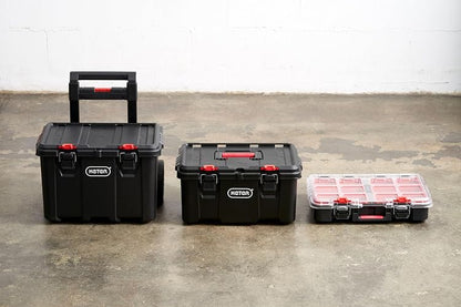 Keter Stack-n-Roll Organizador de herramientas modulares para almacenamiento de cochera y bricolaje, sistema de caja de herramientas rodante de resina de 3 piezas para piezas pequeñas
