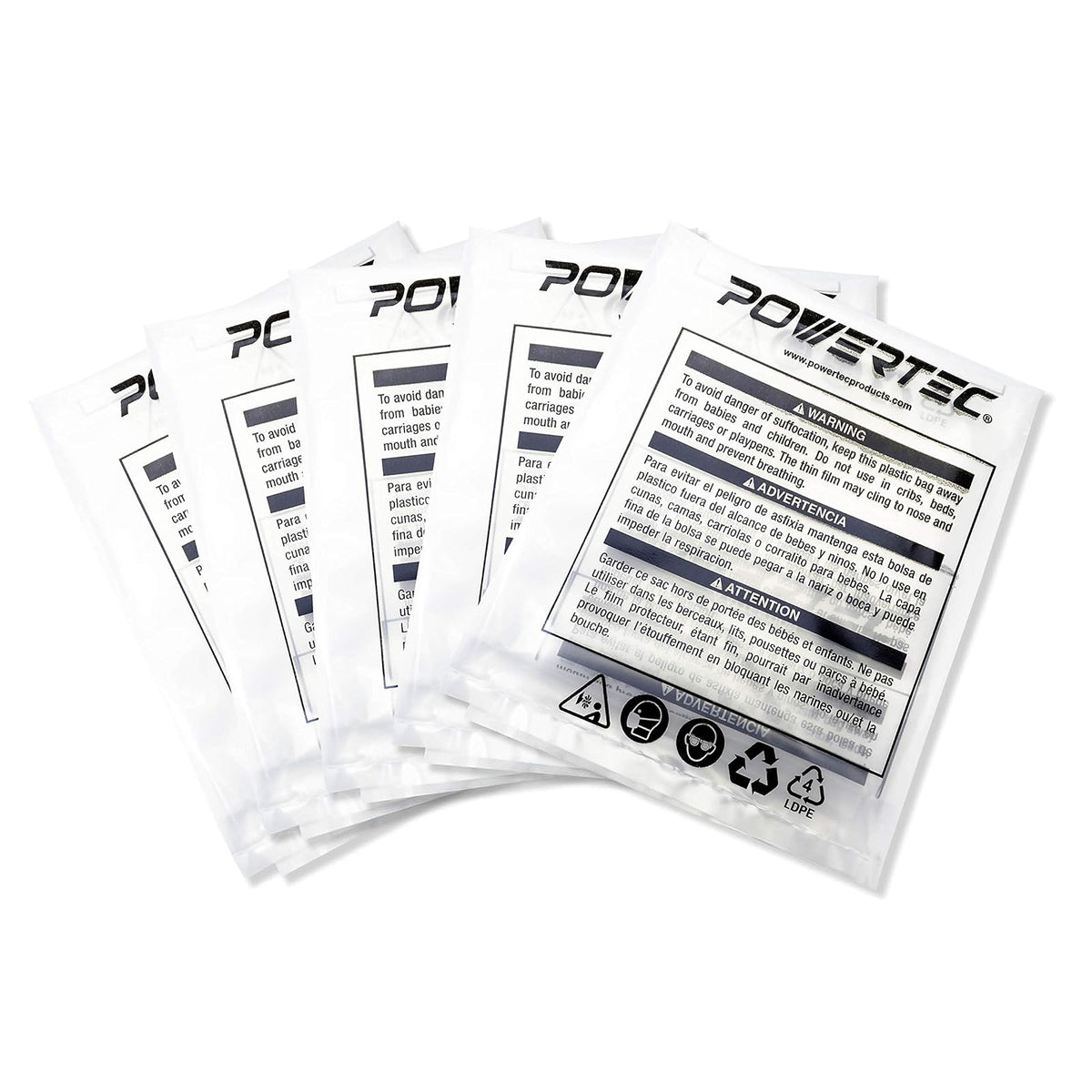 POWERTEC 70002 Bolsas de plástico transparente para recolección de polvo, 20 x 43 pulgadas, bolsas colectoras de polvo para máquina con tambor de filtro de 20 pulgadas, paquete de 5