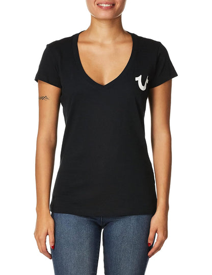 True Religion Camiseta de Manga Corta con Cuello en V de Color Guard Slim Fit. Camiseta para Mujer