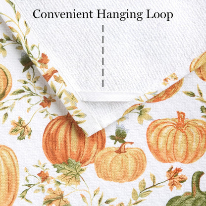 Martha STWEART - Juego de 3 Toallas de Cocina de otoño, 100% algodón con Rizo Absorbente, Toallas de Cocina Decorativas, Naranja/Verde/Marfil, 16 x 28 Pulgadas