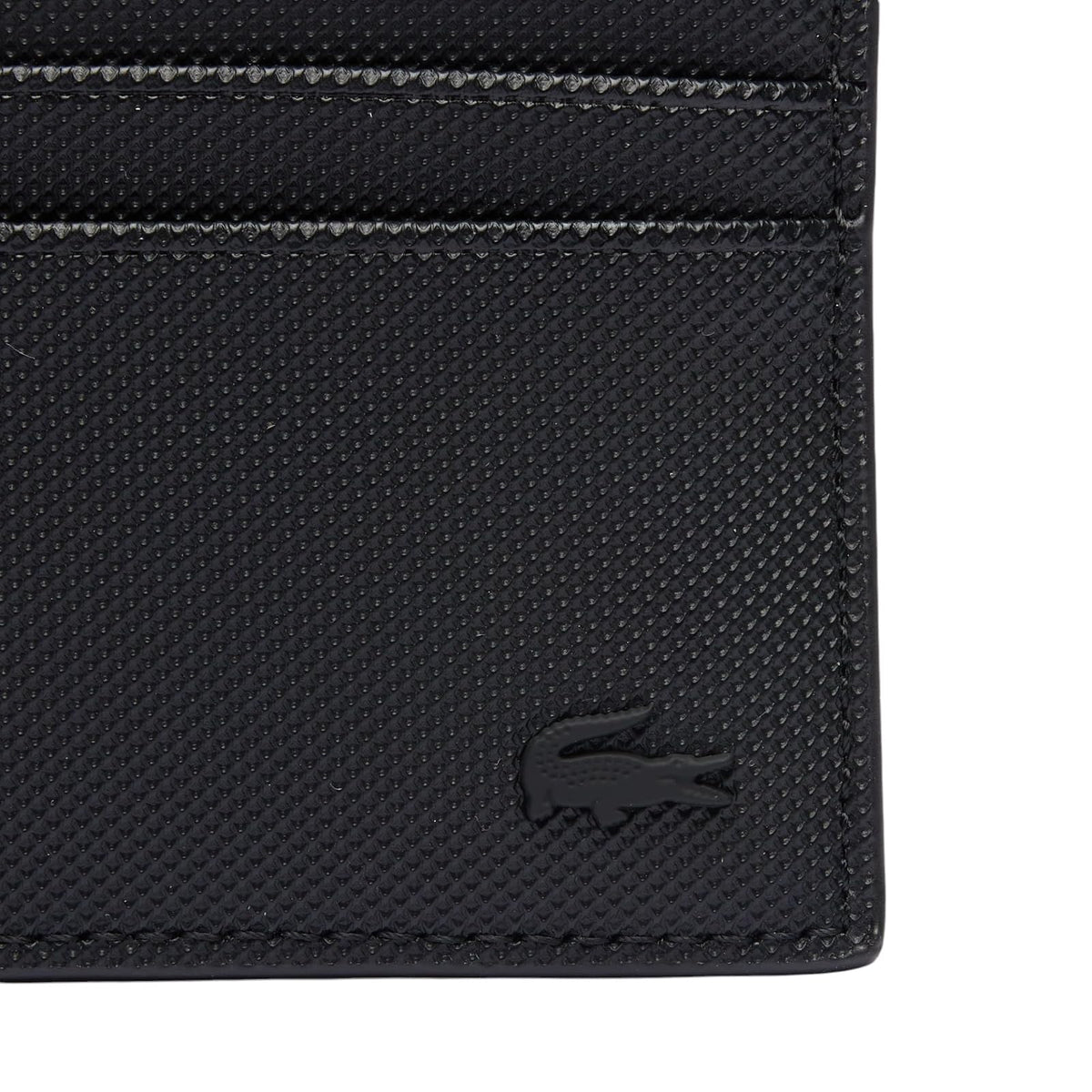 Lacoste Tarjetero de Poliuretano para Hombre Negro | Talla Única, protección RFID, piqué reciclado, 6 ranuras, cocodrilo tono en tono