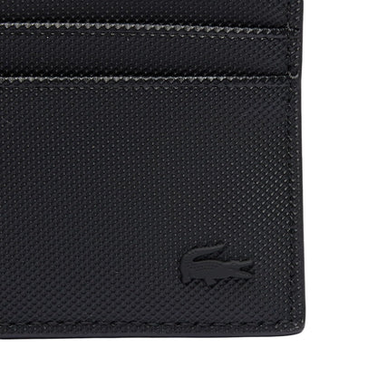 Lacoste Tarjetero de Poliuretano para Hombre Negro | Talla Única, protección RFID, piqué reciclado, 6 ranuras, cocodrilo tono en tono