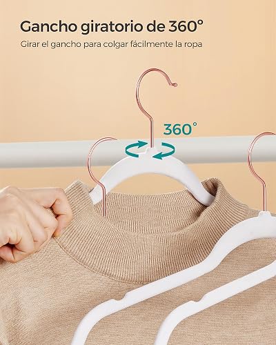 SONGMICS Ganchos de Ropa de Terciopelo 50 PCS, Giratorios de 360° | Para Ropa Fina y Abrigos, Antideslizantes y Ahorradores de Espacio, MCRF026W03