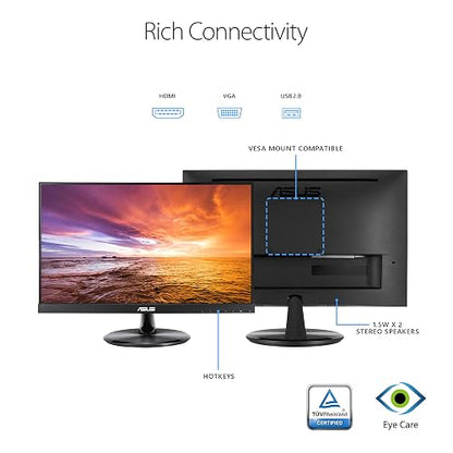 ASUS VT229H Monitor IPS Sin Parpadeo Altavoces HDMI para Oficina y Estudio | 21.5", IPS FHD 1920x1080, táctil capacitivo 10 puntos, vidrio protector, HDMI + VGA, altavoces, Flicker-free y luz azul baja