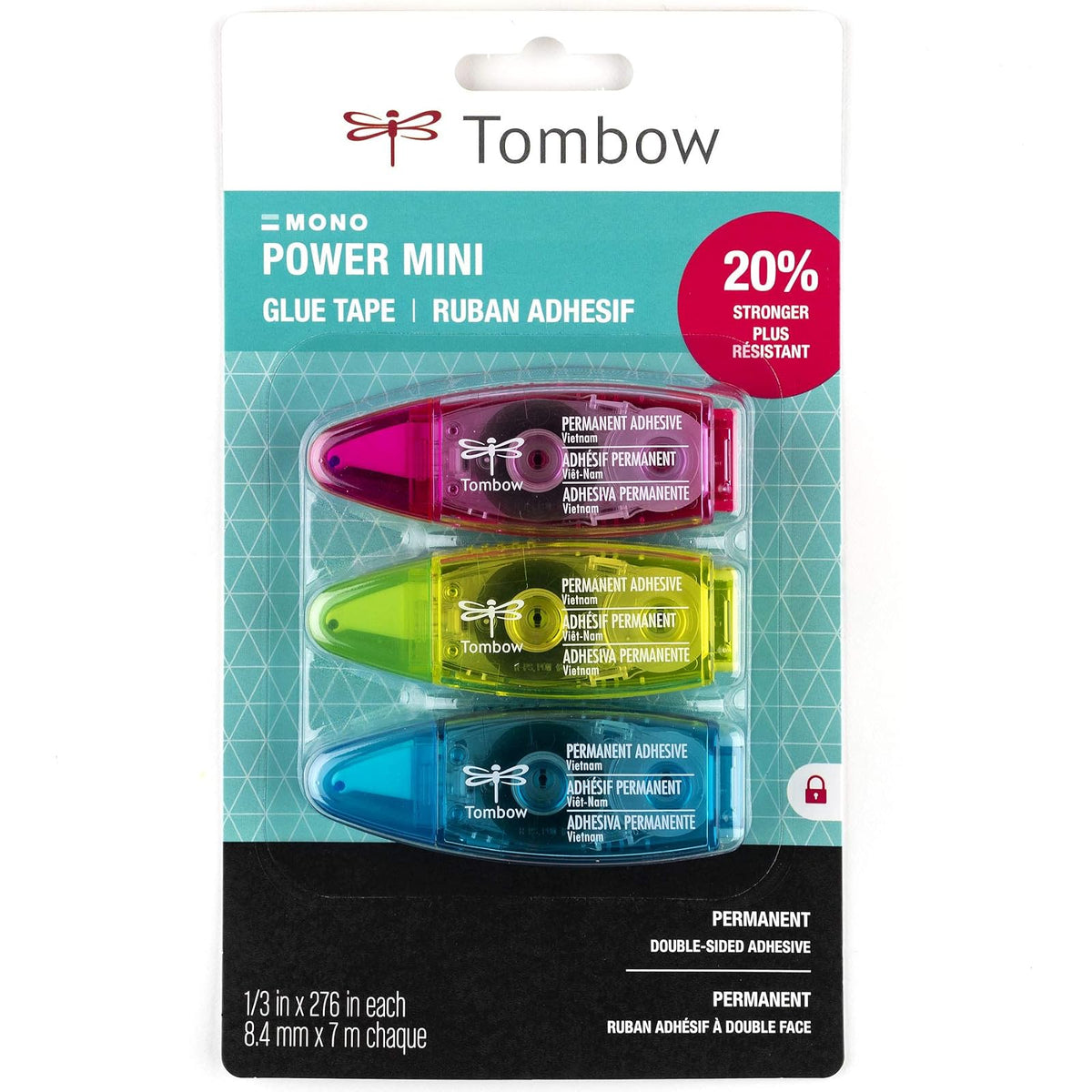 Tombow 62140 Power Mini cinta de pegamento, paquete de 3 aplicadores compactos fáciles de usar para una unión fuerte y permanente