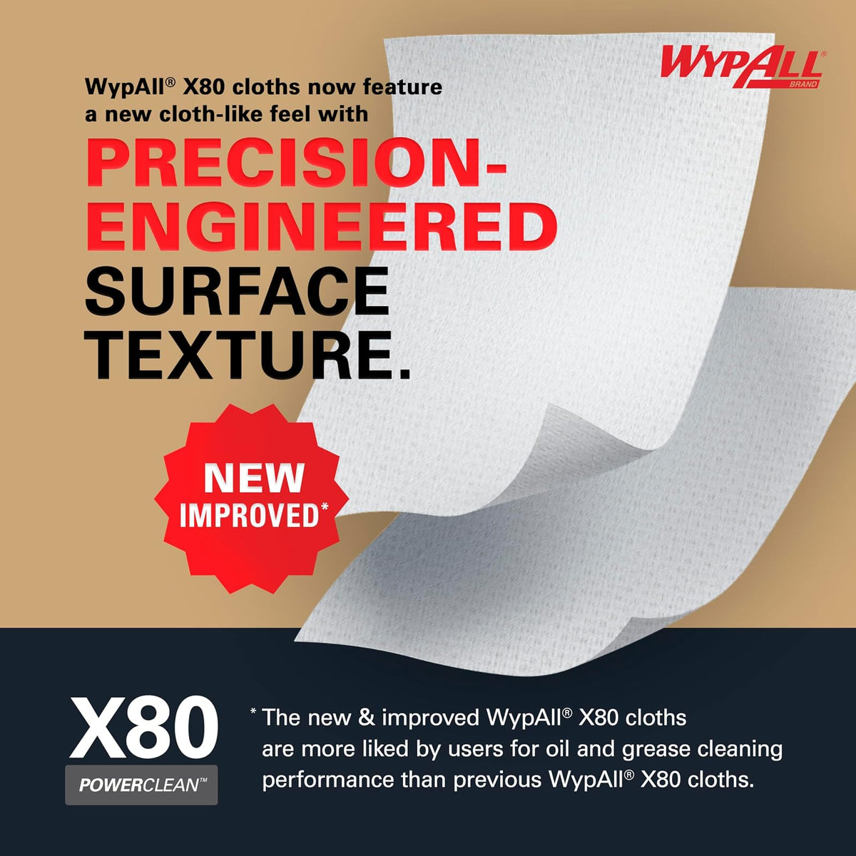 WypAll Power Clean X80 Paños Resistentes 41043 | Azul, 475 hojas/rollo, 1 rollo/estuche, 12.4 x 12.2 pulgadas