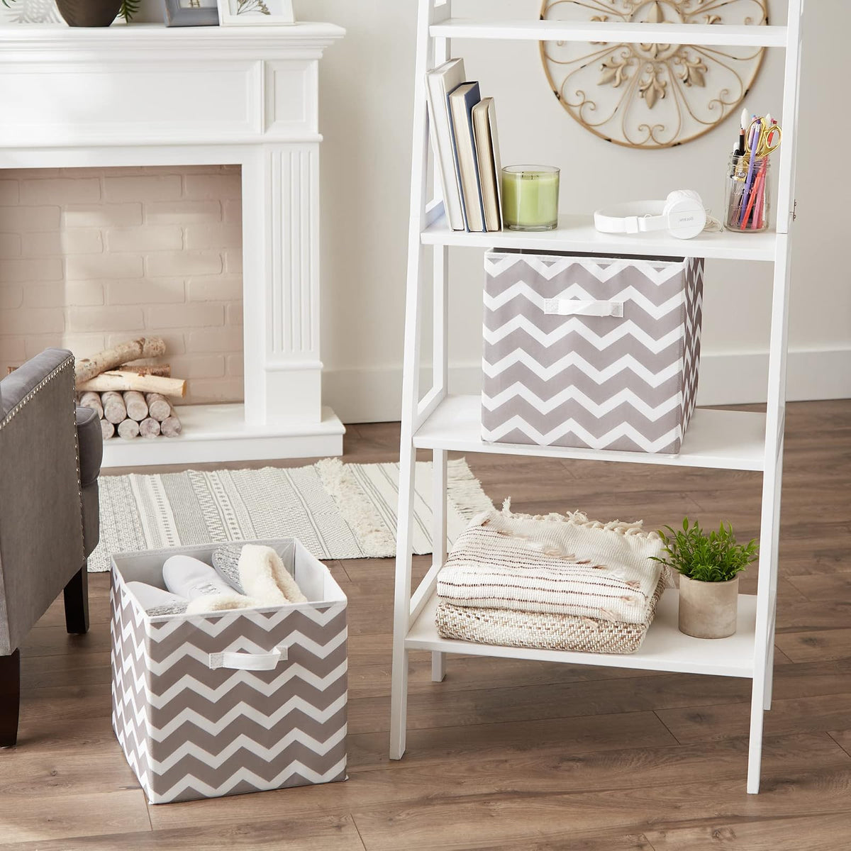 DII camz38454 plegable Tela almacenamiento contenedores (Juego de 2), 33 x 33 x 33 cm Chevron Gris